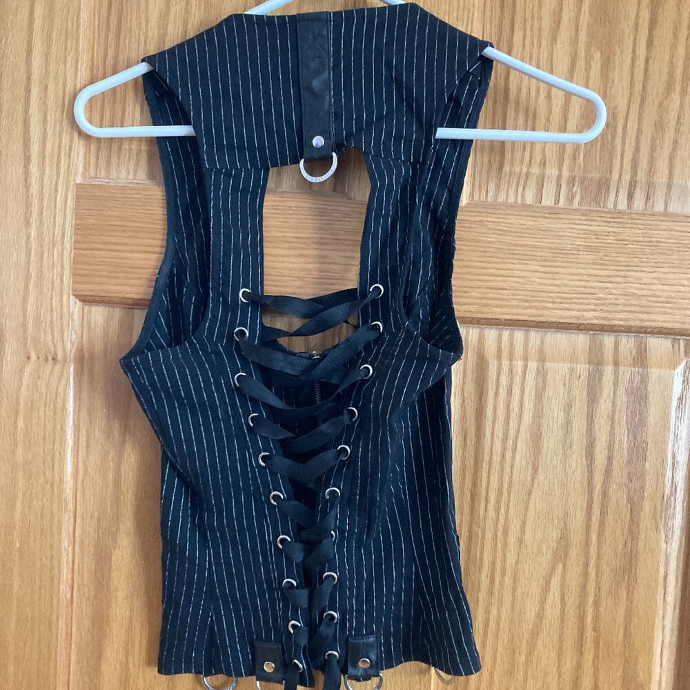 Vintage Lip Service Gangsta Lace up Top with zipper - Size medium